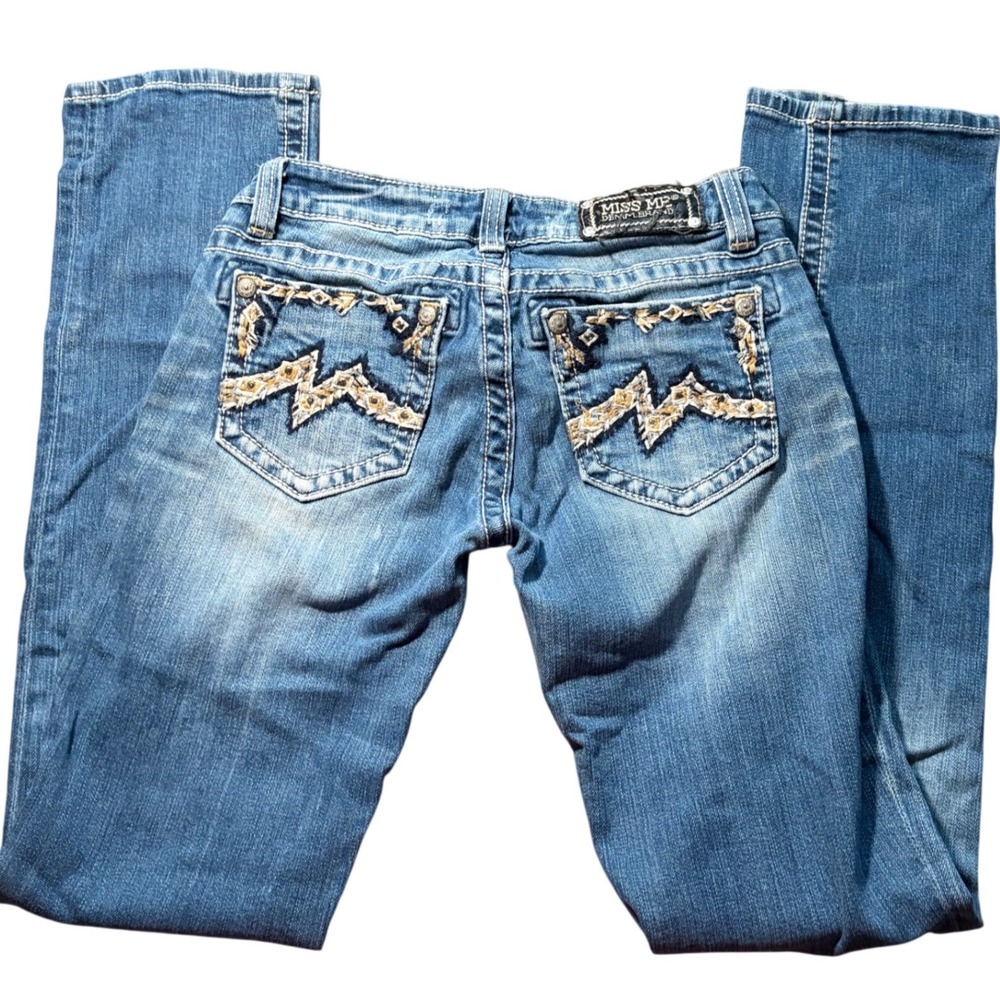 Mcbling Y2k Miss Me Straight Leg Jeans Medium Wash Embellished Pockets Size 27